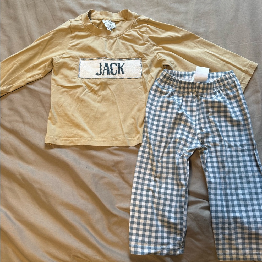 JACK Embroidered Kids Tan and Gray Pajama Set